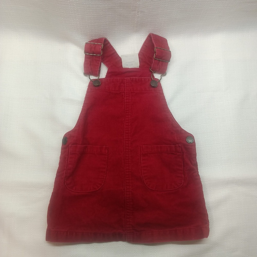 Genuine Kids Oshkosh Girls Red Corduroy Overall Dress‎ Size 18M Adjustable